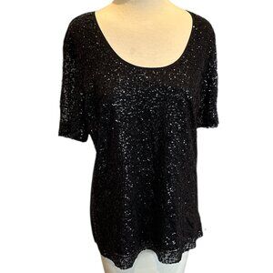 St John Sequin Short Sleeve Scoop Neck Top